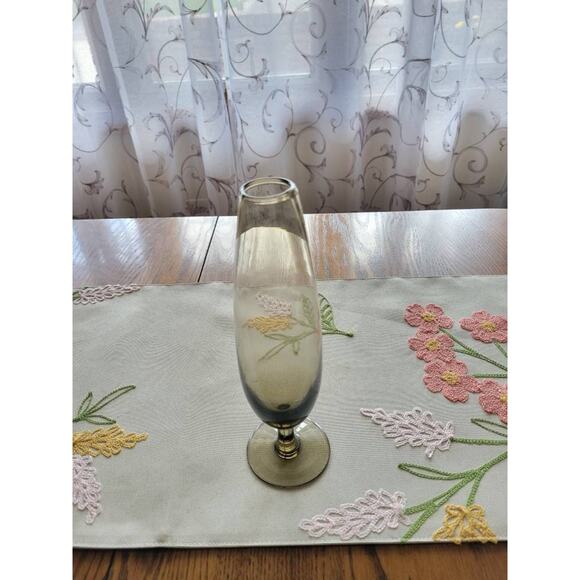 Vintage Bud Vase, Smoke Glass, Pedestal Footed, 9-3/4" Tall, Boho Eclectic Gift - Picture 2 of 6